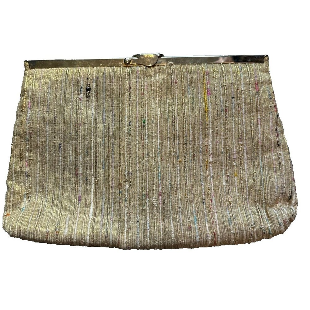 Vintage Metallic Ribbed Clutch Crossbody Purse Handbag Convertible
